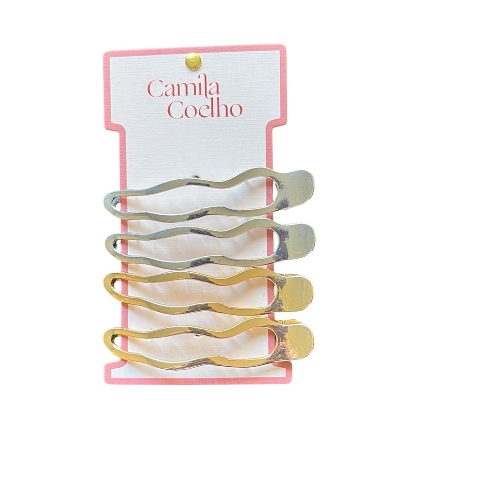 Camila Coelho Elegant Gold and Silver Metal Large Hair Clips Set of 4 NWOT